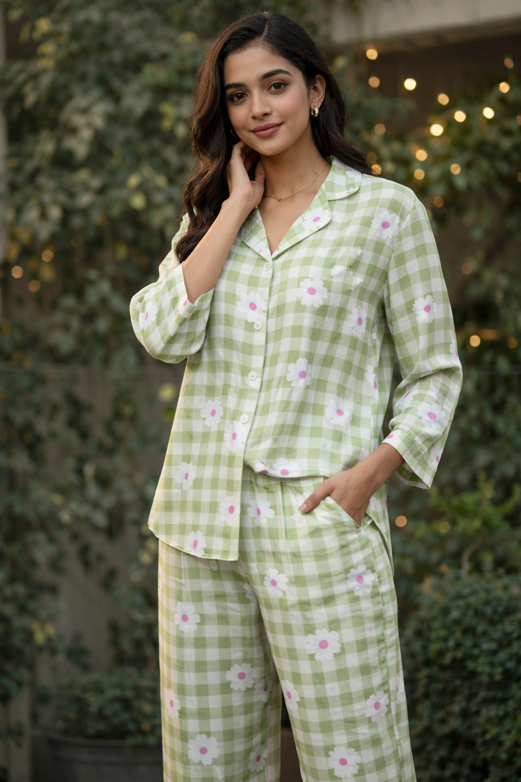 Floral & Check Cotton Pyjama Set